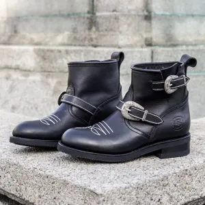 Biker boots short western buckle - black/white