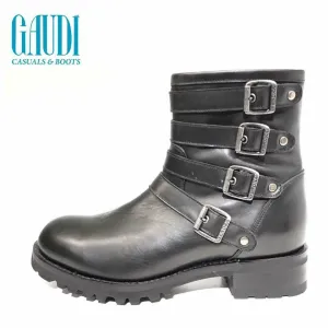 Buckled biker boots - black