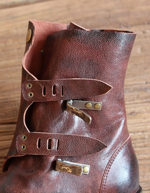 Handmade British Style Vintage Buckle Motorcycle Boots