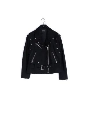 Manteau laine noir court detail pression