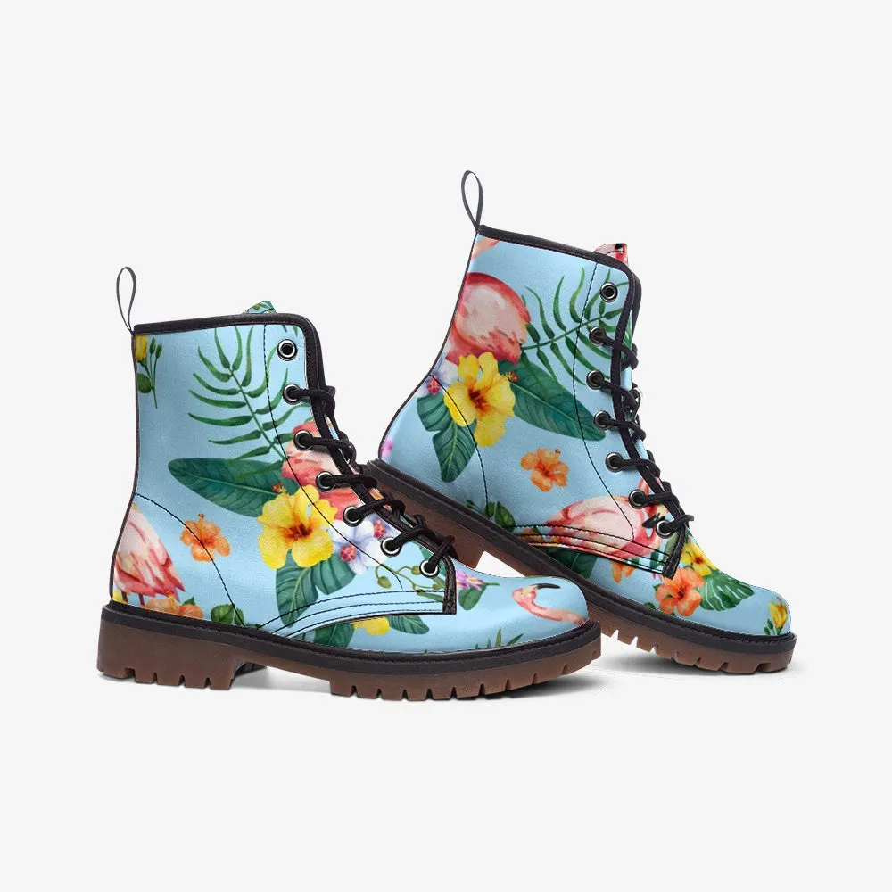 Vegan Leather Flamingo Print Boots